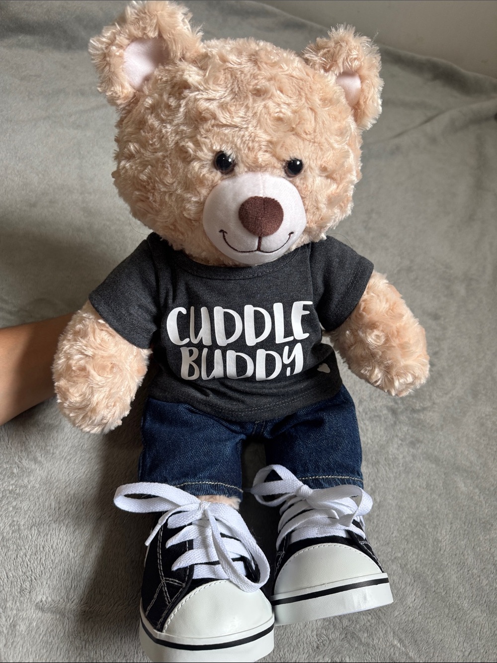 Happy Hugs Build a Bear Teddy Bear with cuddle buddy shirt, jeans, and shoes